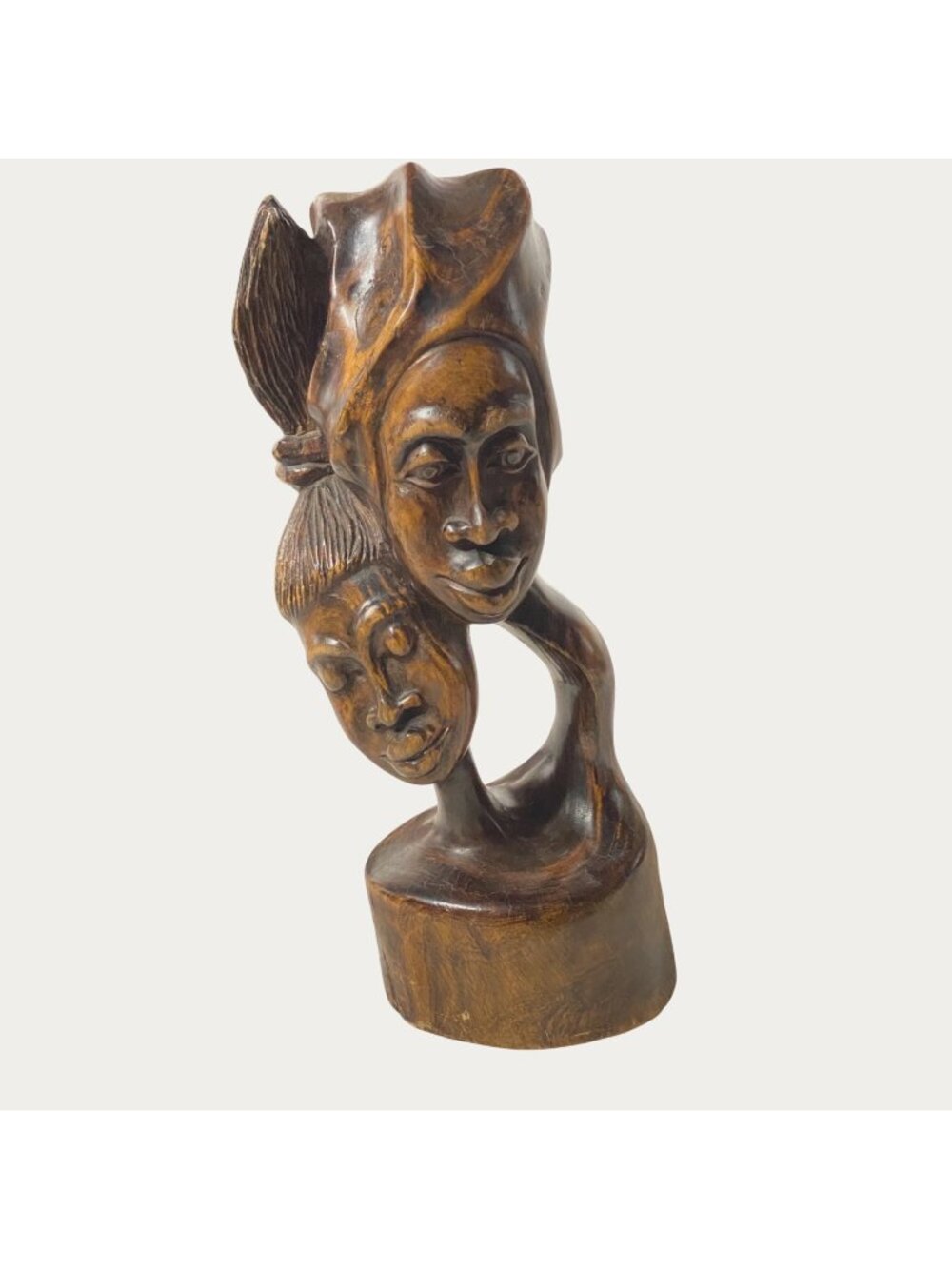 Vintage African Hand-Carved Ebony Wooden Mother & Child Tribal MCM Sculpture Art